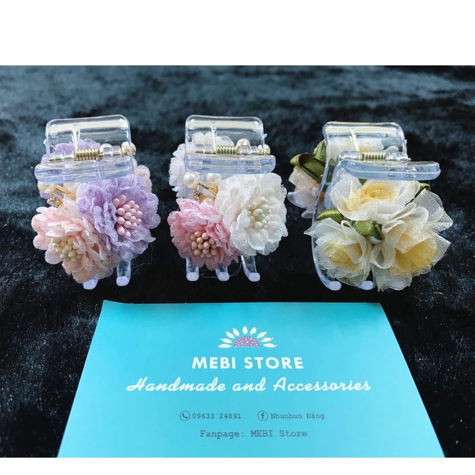 Cặp tóc càng cua MEBI handmade gắn hoa