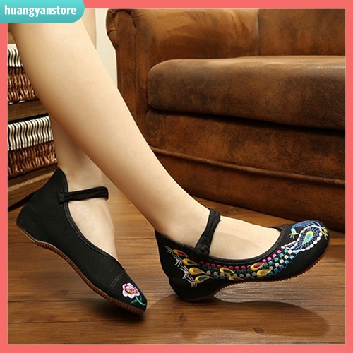 Giày búp bê thêu hoa phong cách Trung Hoa cho nữ HY