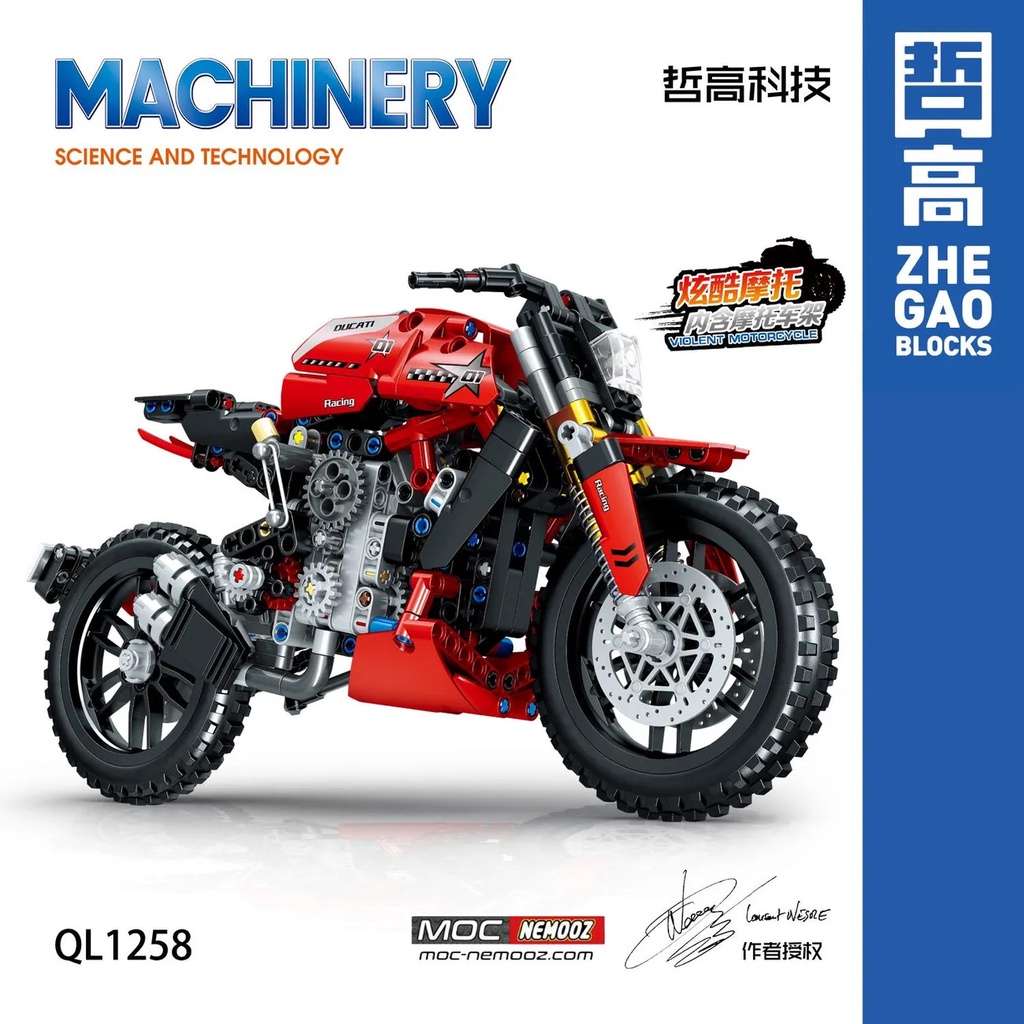 Đồ chơi Lắp ráp mô hình Technic QL1258 SIÊU XE MOTO Ducati monster 1200 màu đỏ