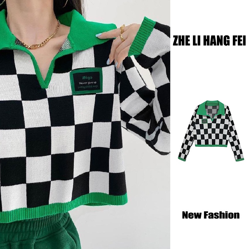 ZHELIHANGFEI Áo Sweater Tay Dài Cổ Thủy Thủ Lưng Cao Quyến Rũ Dễ Phối Đồ Phong Cách Âu Mỹ