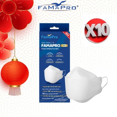 Combo 10 Hộp khẩu trang cao cấp  3 lớp Famapro 4D (10 cái/hộp)