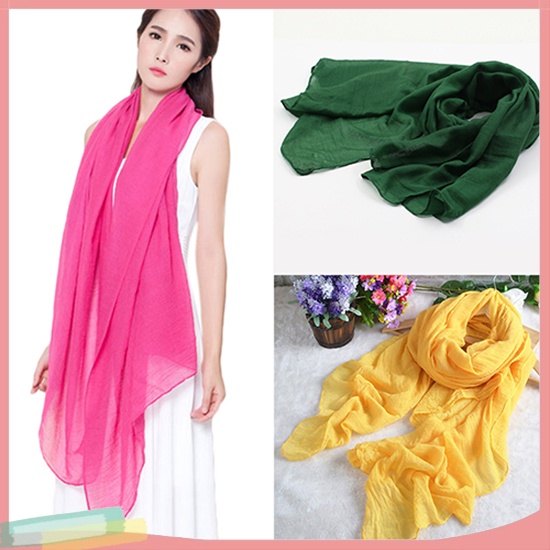 Khăn quàng cổ dài chất liệu vải cotton linen màu trơn thời trang dành cho nữ
