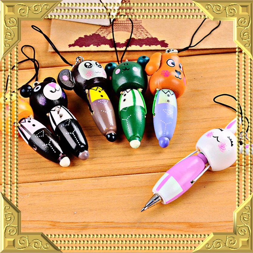 [SALE]Bút Bi Móc Khóa Vỏ gỗ Hình Động Vật đáng yêu_ Quà tặng cho bé