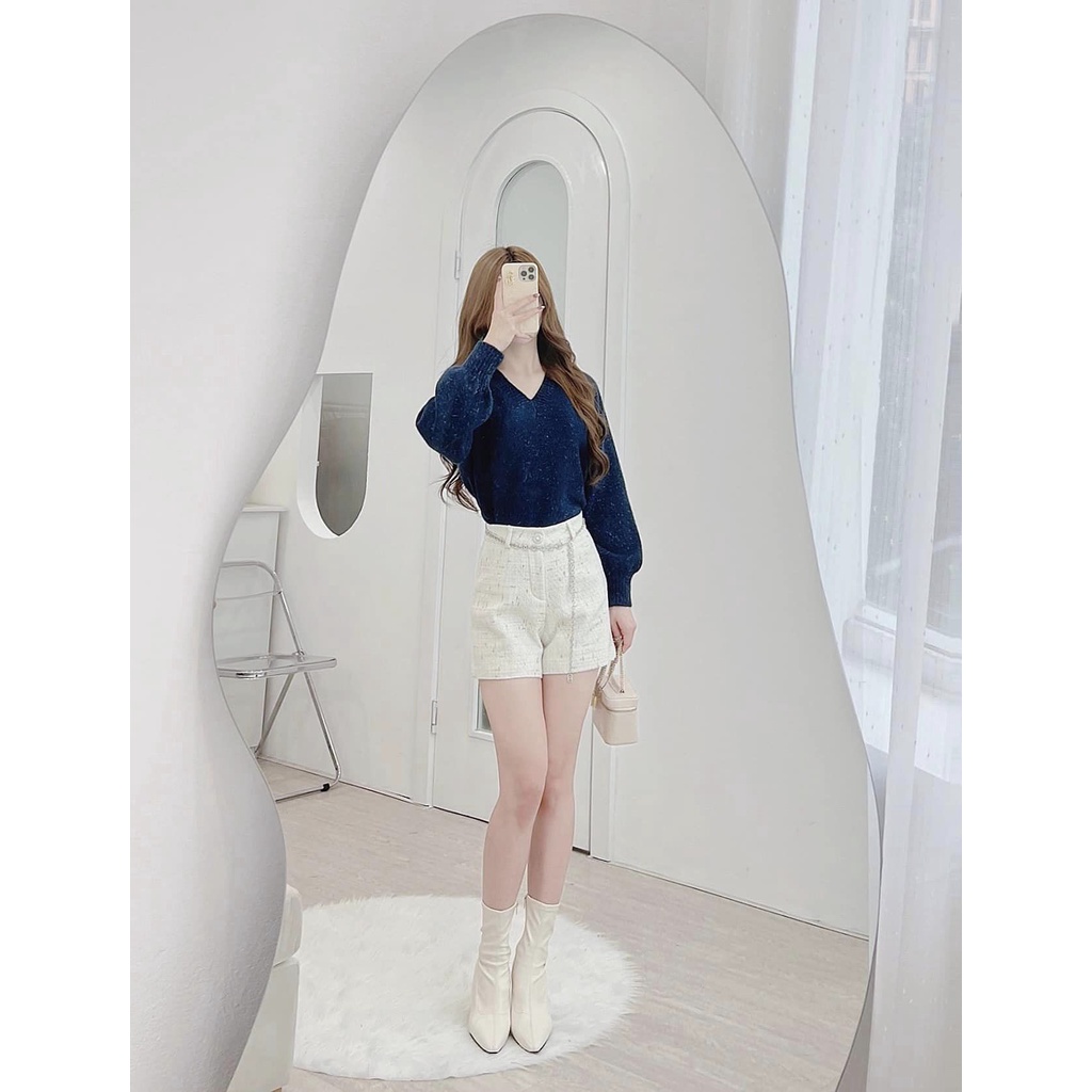 Quần Sooc Dạ Quảng Châu Nữ Minz Store Mã 9567, Thiết Kế Kèm Đai Dạ Nhũ Hàn Quốc