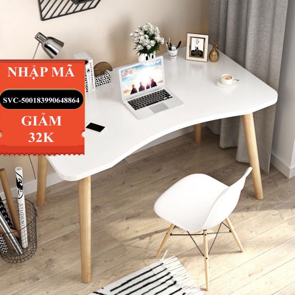 Bàn làm việc chân gỗ mặt cong FUNA chống gù, kiểu dáng hiện đại dùng làm việc hoặc học tập BLVG08