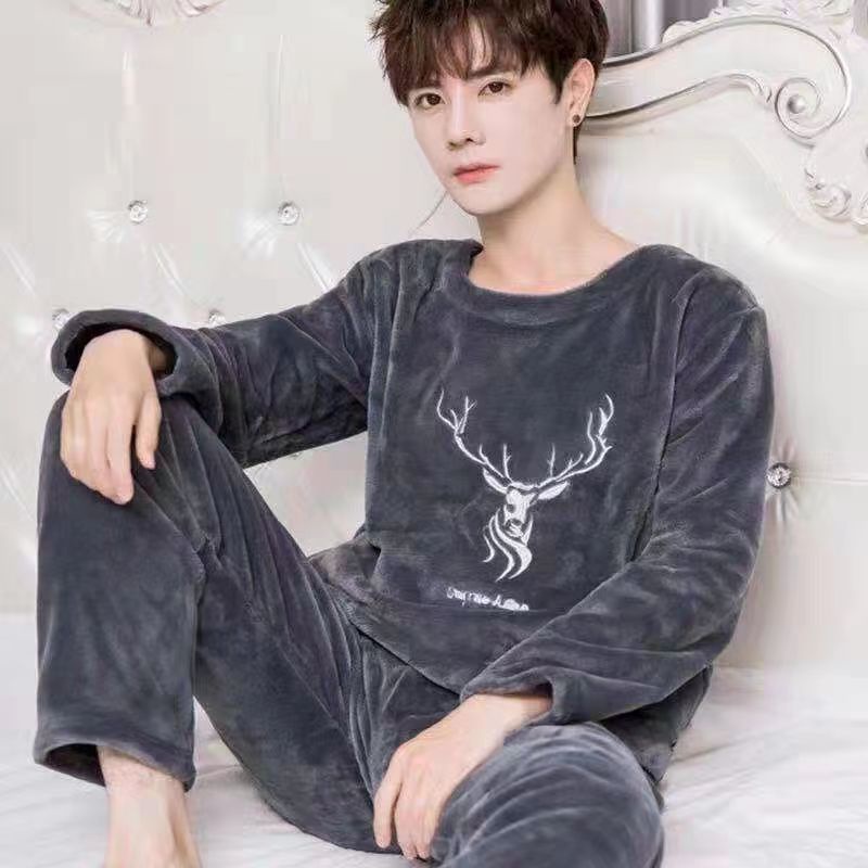 Bộ Đồ Ngủ Flannel Dày Dặn Ấm Áp Theo Phong Cách Thu Đông Dành Cho Nam