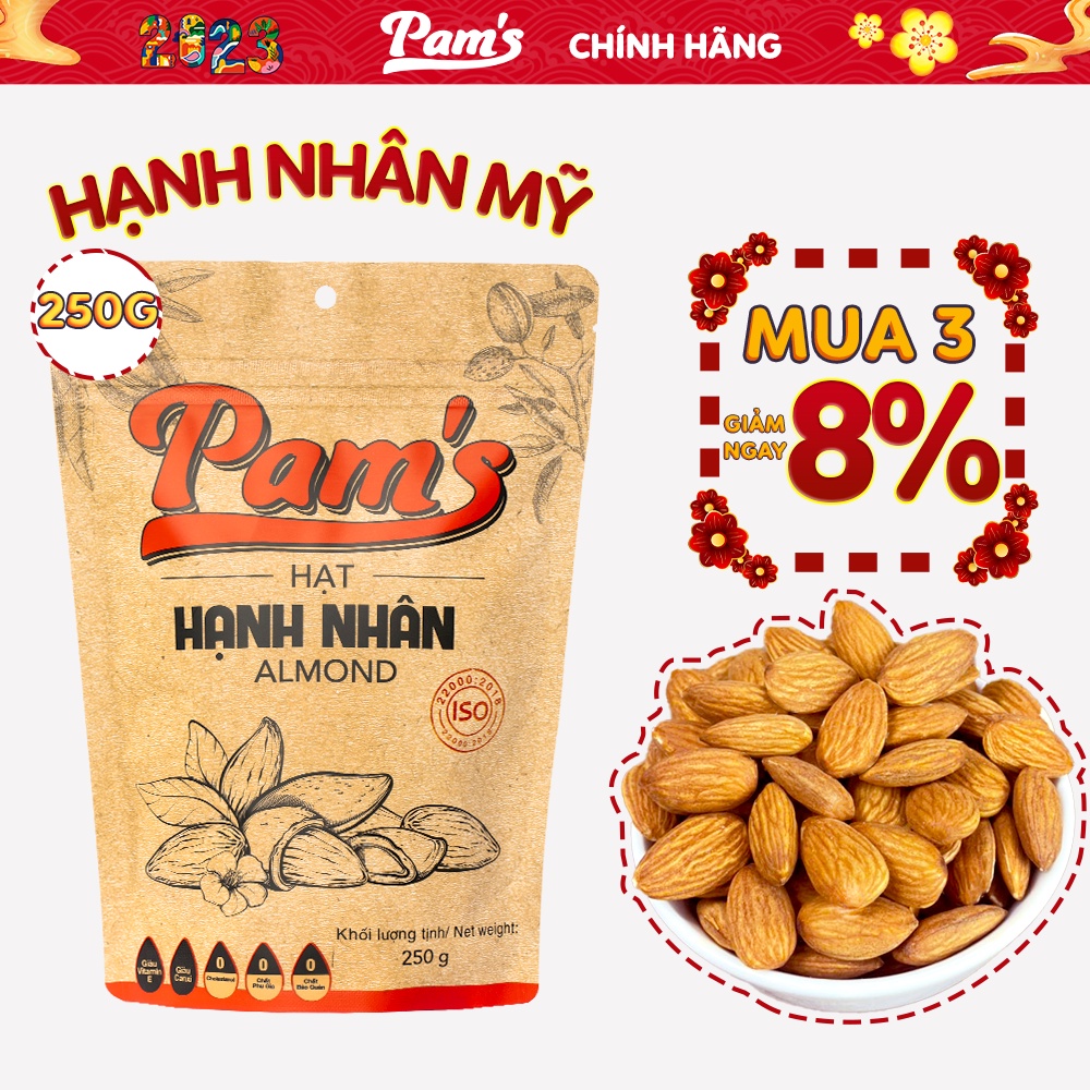 Hạnh Nhân Mỹ Tách Vỏ Pams(250g/túi) Hạt Nhập Khẩu Mỹ, Rang Chín Giòn, Dùng Ăn Kiêng