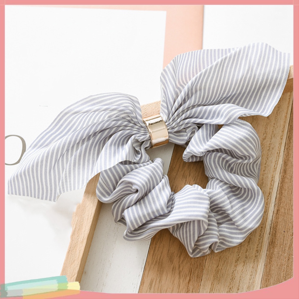 Dây buộc tóc đính tai thỏ và sọc hợp thời trang