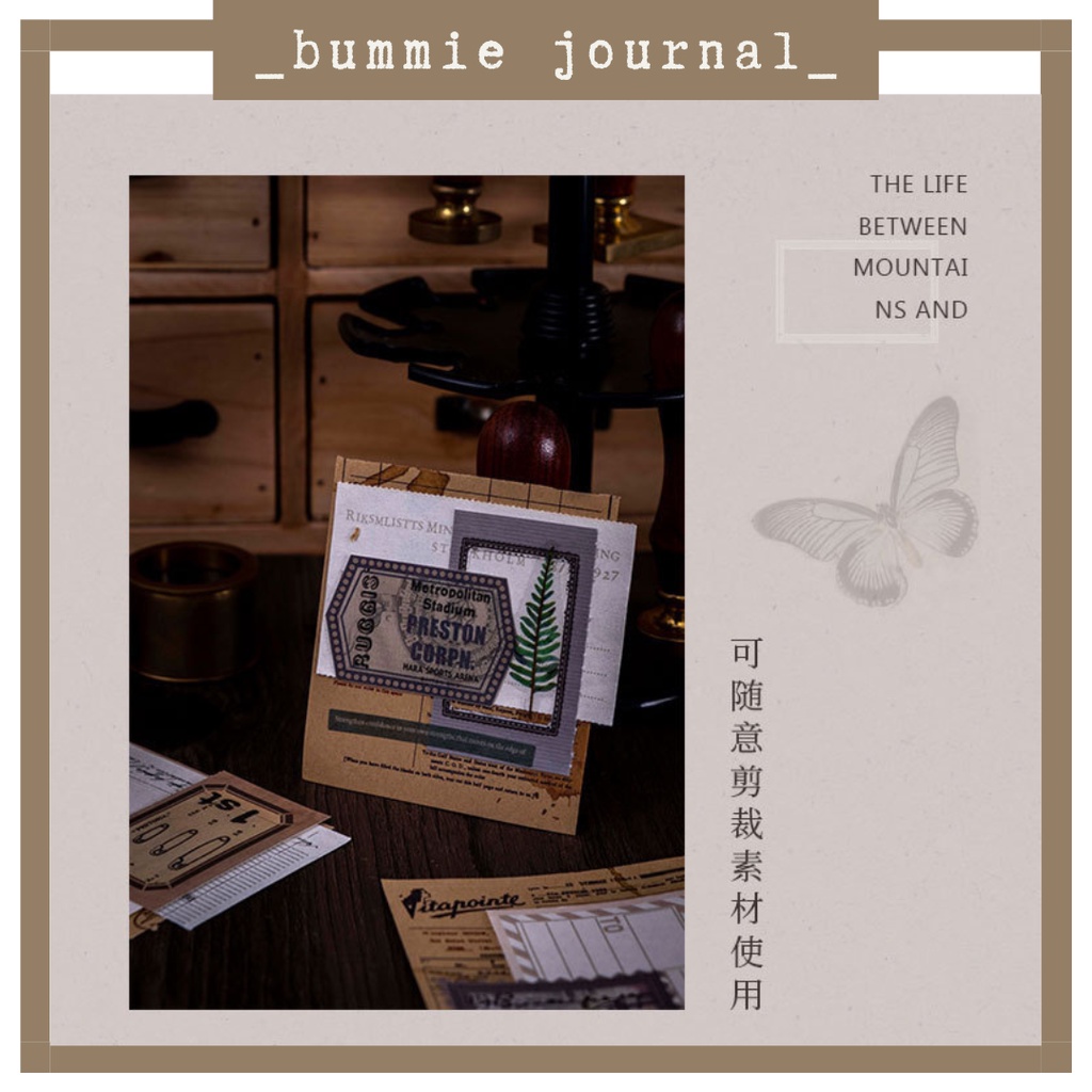 Tập 30 tờ giấy note khung Bummie Journal vintage trang trí sổ journal, junk journal, scrapbook