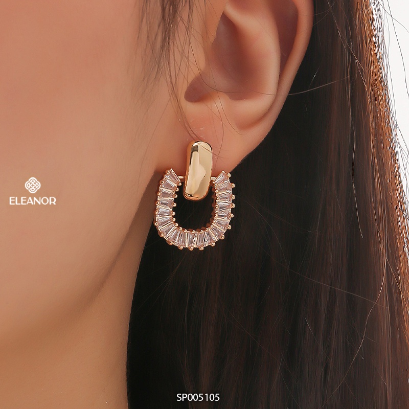 Bông tai nữ Eleanor Accessories chữ U viền đính đá phụ kiện trang sức sang chảnh độc đáo
