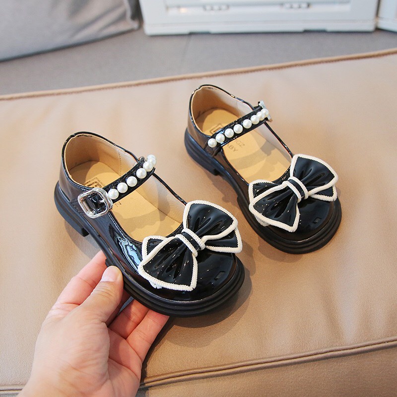 Giày Búp Bê Công Chúa mgbaby - Giày Bệt Vintage Đính Nơ Bản Lớn,Có Quai Ngang Đính Ngọc Điệu Đà mã 2205 (sz23-sz35)