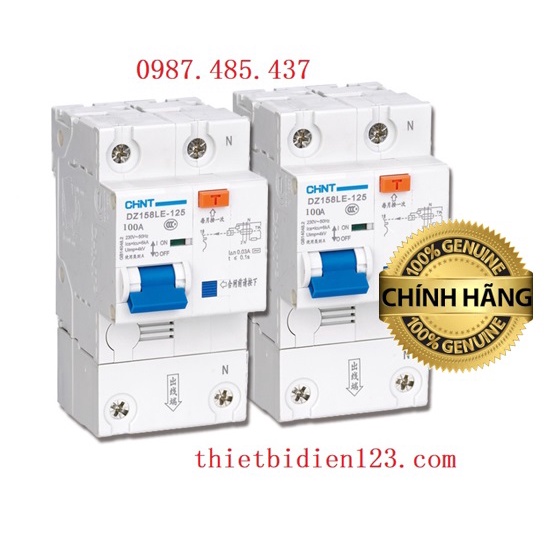 Aptomat chống rò chống giật 1P+N 100A CHINT DZ158LE - Át chống giật 1 pha 100A