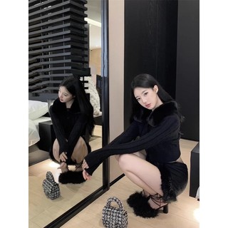 Áo cardigan len croptop cổ lông hàng QCCC