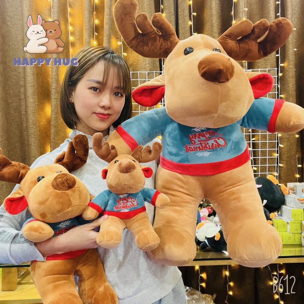 Gấu bông Tuần lộc mặc áo size 30/40/50/80cm, đồ chơi Noel quà tặng trang trí Giáng Sinh  - Happy Hug