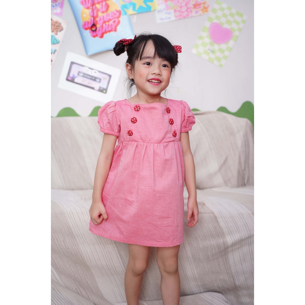 Váy Đầm Bé Gái BabyDoll Cổ Vuông 6 Nút -M192, M193, M194, M195