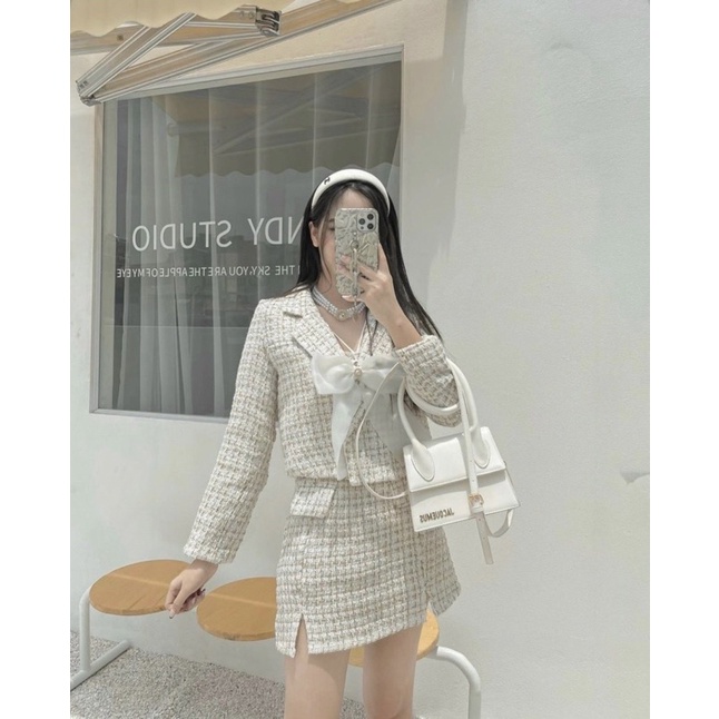 Set áo dạ nơ kèm chân váy siêu sang siêu tôn dáng-pl28