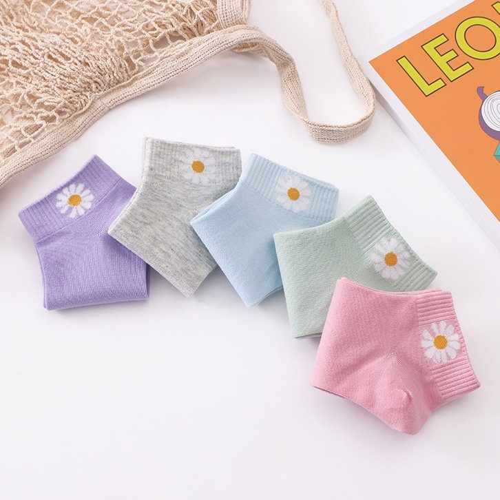 Tất nữ cố ngắn cotton hoa cúc phong cách hàn quốc, Vớ co dãn, thấm hút mồ hôi HLBOUTIQUE T5150
