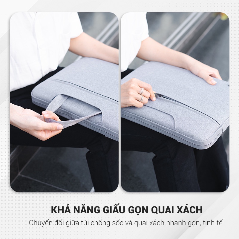 Túi chống sốc laptop có quai xách Gu Bag, nhiều ngăn, đệm dày, lót nhung, phù hợp nhiều dòng laptop