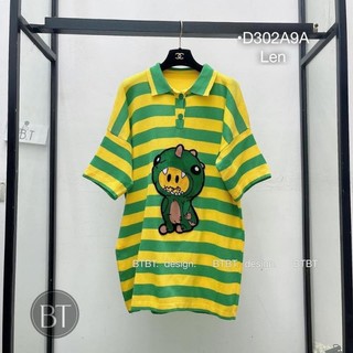 Váy len polo kẻ xanh khủng long dáng rộng đầm nữ dệt kim sọc cổ bẻ giấu quần ,tidus