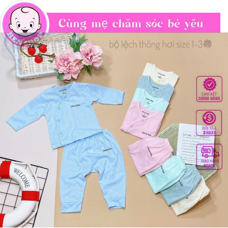 Bộ quần áo tay dài cài lệch Leelee Kids chất vải cotton thông hơi cho bé trai bé gái