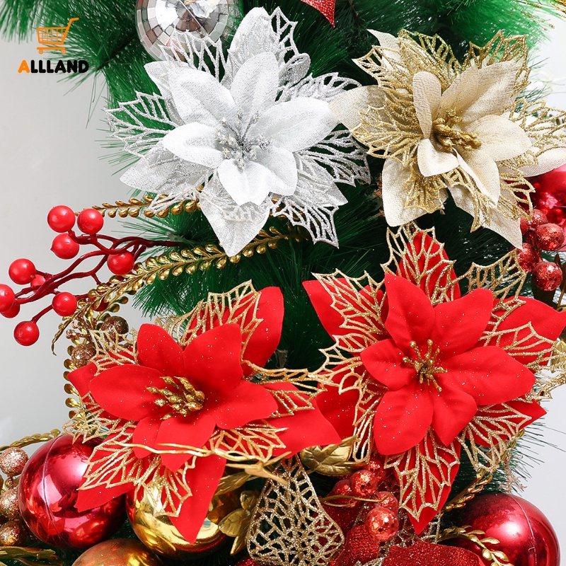 Set 1/5 Bông Hoa Giả Lấp Lánh Trang Trí Giáng Sinh / Năm Mới DIY