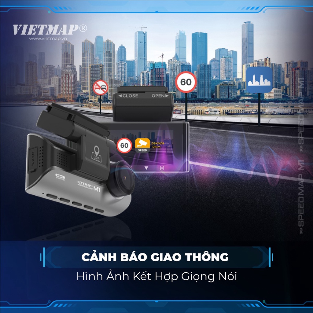 Vietmap M1 | Luôn hiện biển giới hạn tốc độ | Cảnh báo Vượt quá tốc độ | Camera 2K | Ghi hình trước sau