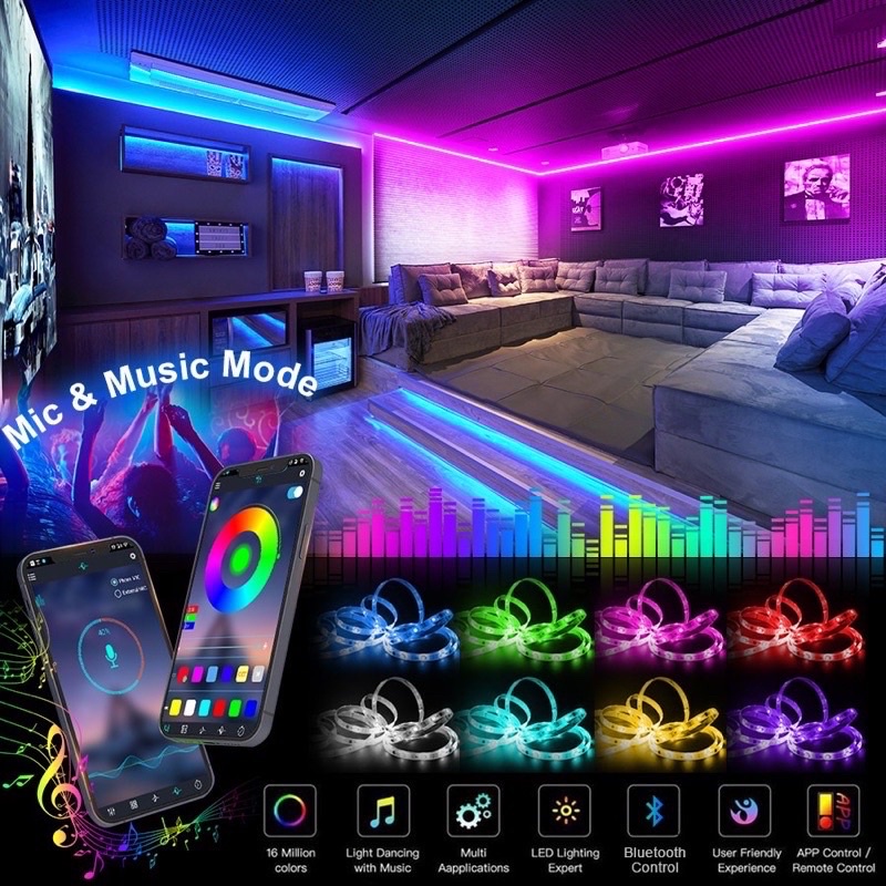10M Dây đèn LIGHTS_ RGB 5V chân USB nháy theo nhạc, chống nước chỉnh app điện thoại 16 triệu màu