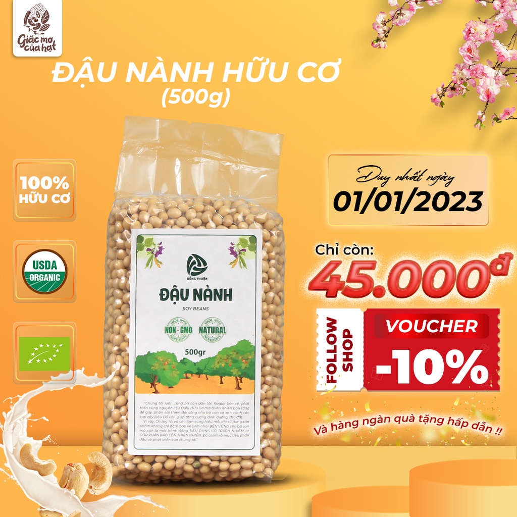 Đậu nành hữu cơ thuần chủng Ninh Thuận (Túi 500g) - Hạt dinh dưỡng loại 1 không biến đổi gen, làm sữa, nấu ăn,...