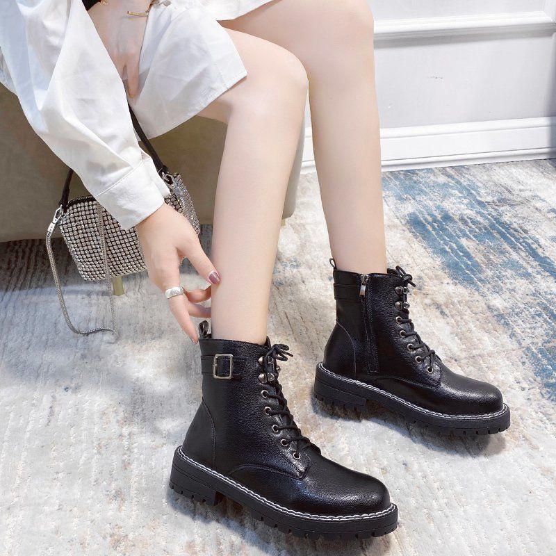 Giày Bốt Martin Cổ Thấp Có Khóa Kéo Phong Cách Anh Quốc Thời Trang Cho Nữ Size 35-43