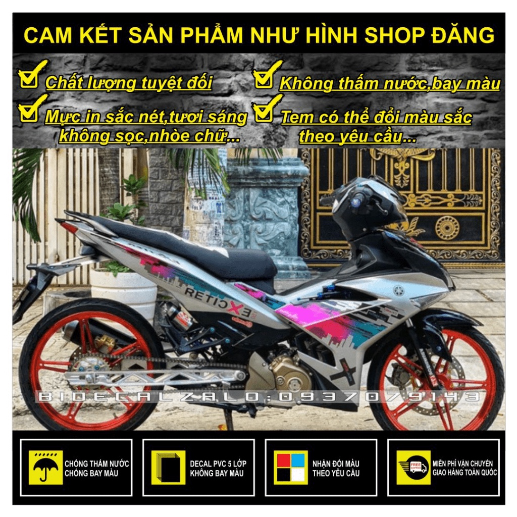 TEM RỜI EXCITER 150 THÀNH PHỐ DÁN XE BẠC MẶT NẠ ĐEN - THU DECAL