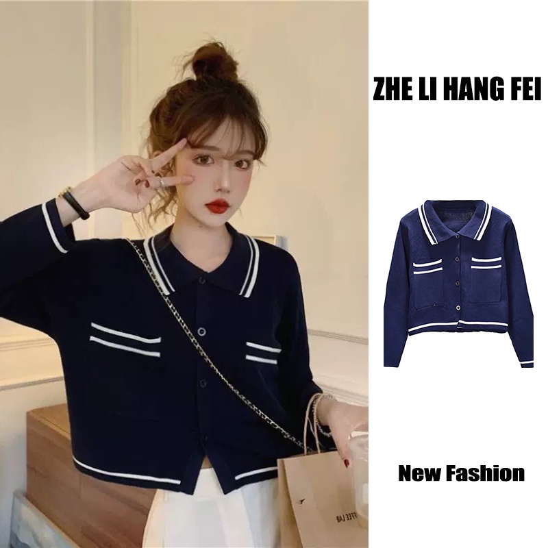 Áo khoác cardigan ZHELIHANGFEI dệt kim tay dài dáng rộng cổ bẻ thời trang trẻ trung cho nữ