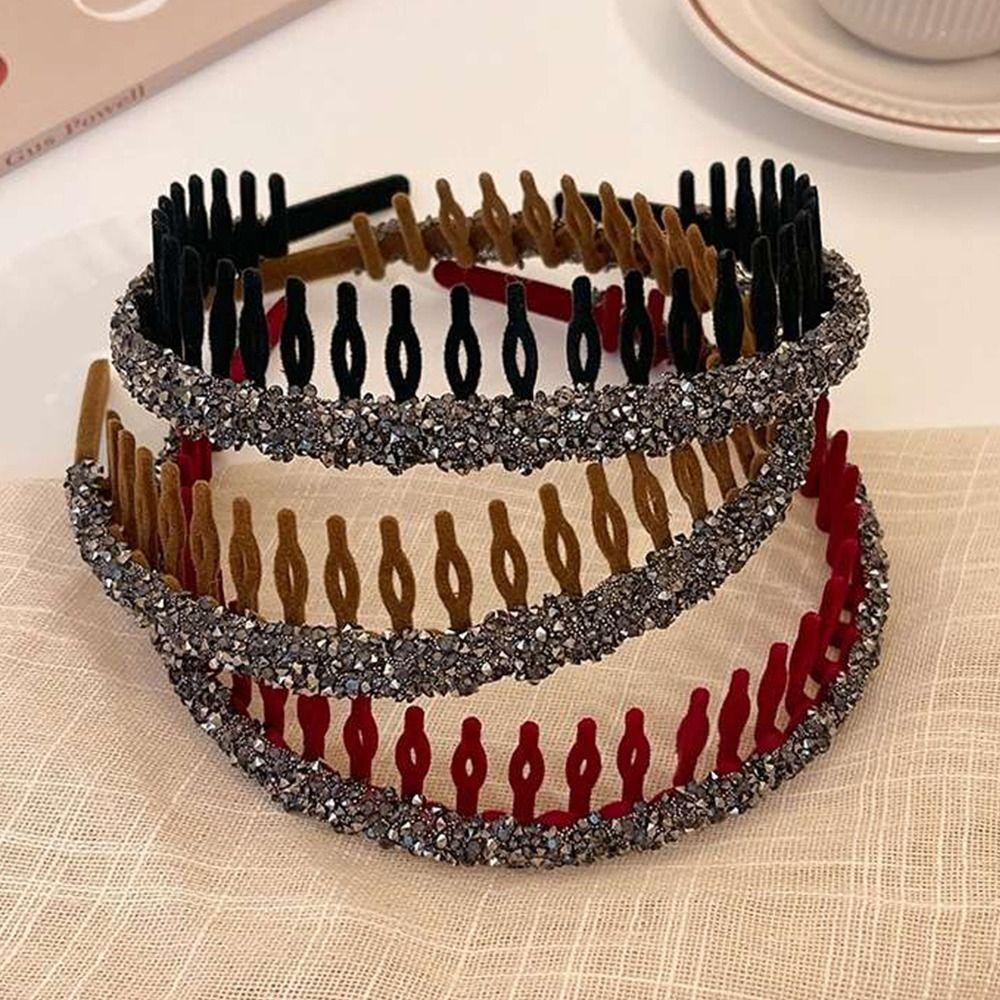 Băng Đô Cài Tóc Đính Đá Lấp Lánh Chống Trượt Có Răng Dành Cho Bé Gái