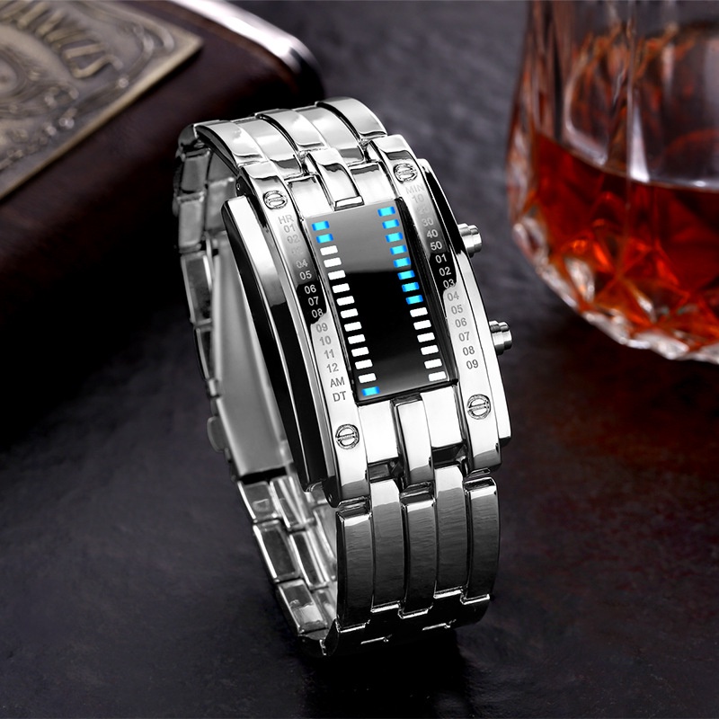 Jinjwy / Đồng Hồ Đeo Tay Điện Tử Hai Đường Viền Đèn LED Độc Đáo Thời Thượng Phiên Bản Hàn Quốc Dành Cho Học Sinh Cặp Đô