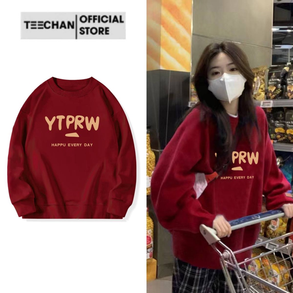 Áo Sweater mã HD508 Nam Nữ TEECHAN Unisex Dài Tay Chất Nỉ Bông dày dặn Basic Có Màu Đỏ Đô Hottrend