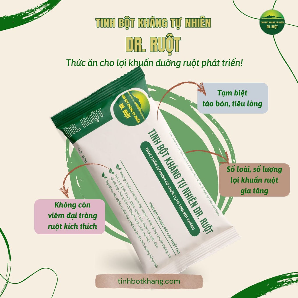 Tinh Bột Kháng Tự Nhiên Dr Ruột Đánh Bay Táo Bón & Viêm Đại Tràng, Tốt Cho Hệ Tiêu Hóa - Gói Lẻ 80gr Ít Đường