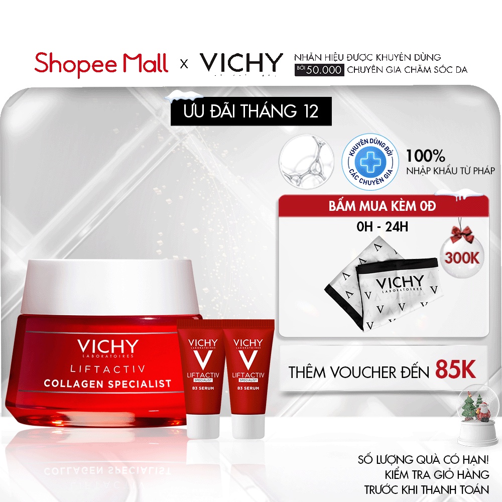 Bộ sản phẩm cải thiện, ngăn ngừa đốm nâu, thâm nám và dưỡng da, ngừa lão hóa Vichy Liftactiv Collagen Specialist