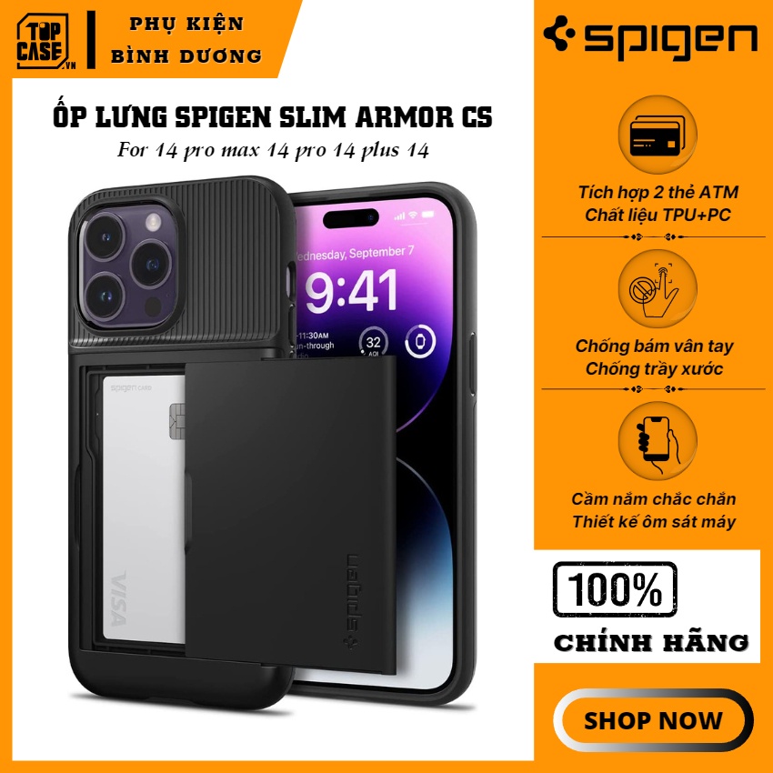 Ốp lưng chống sốc Spigen Slim Armor CS - PKS08 - IP 14 pro max 14 pro 14 plus 14 - Phụ Kiện Bình Dương