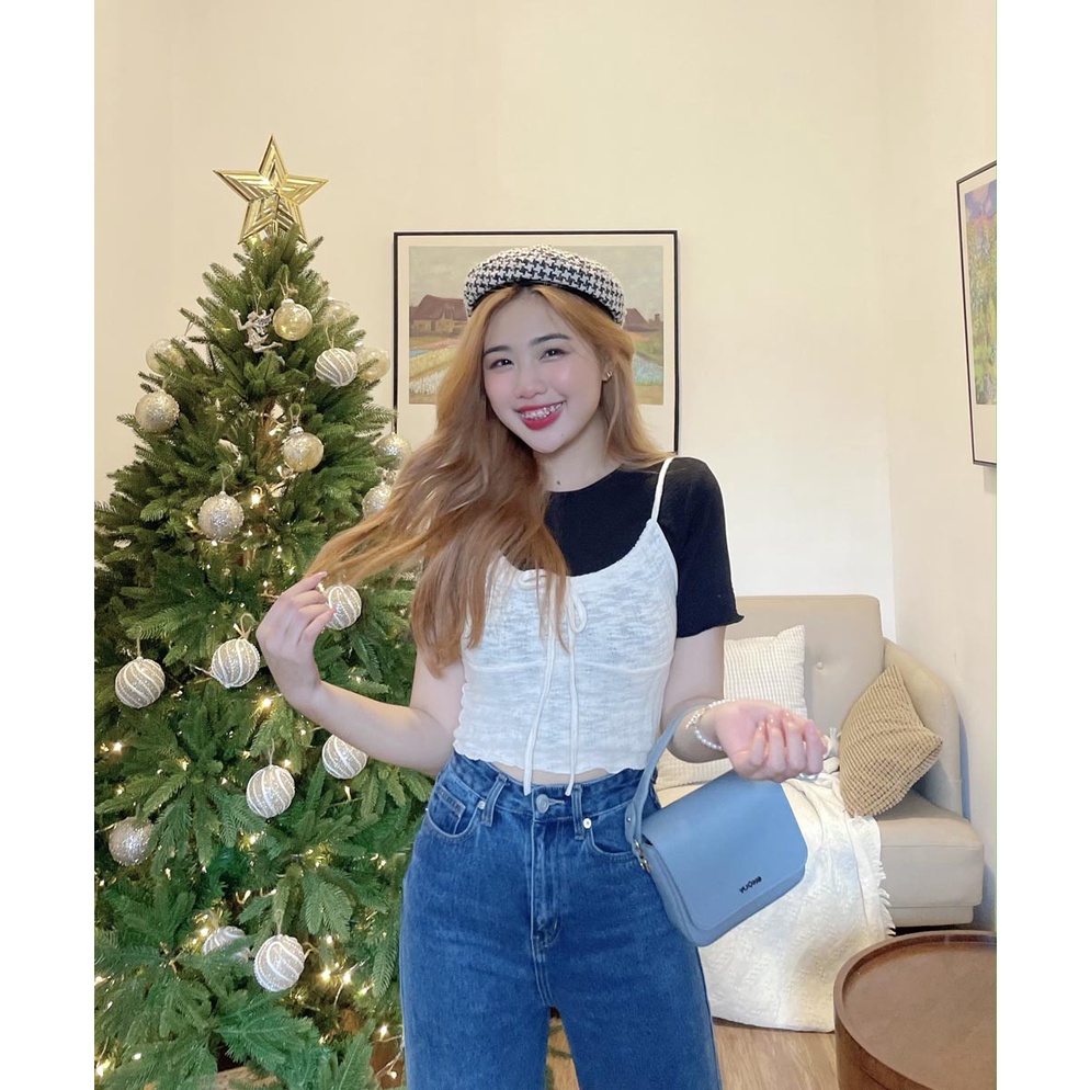 Áo dây croptop thun rút dây thời trang GAGO màu kem GA4159