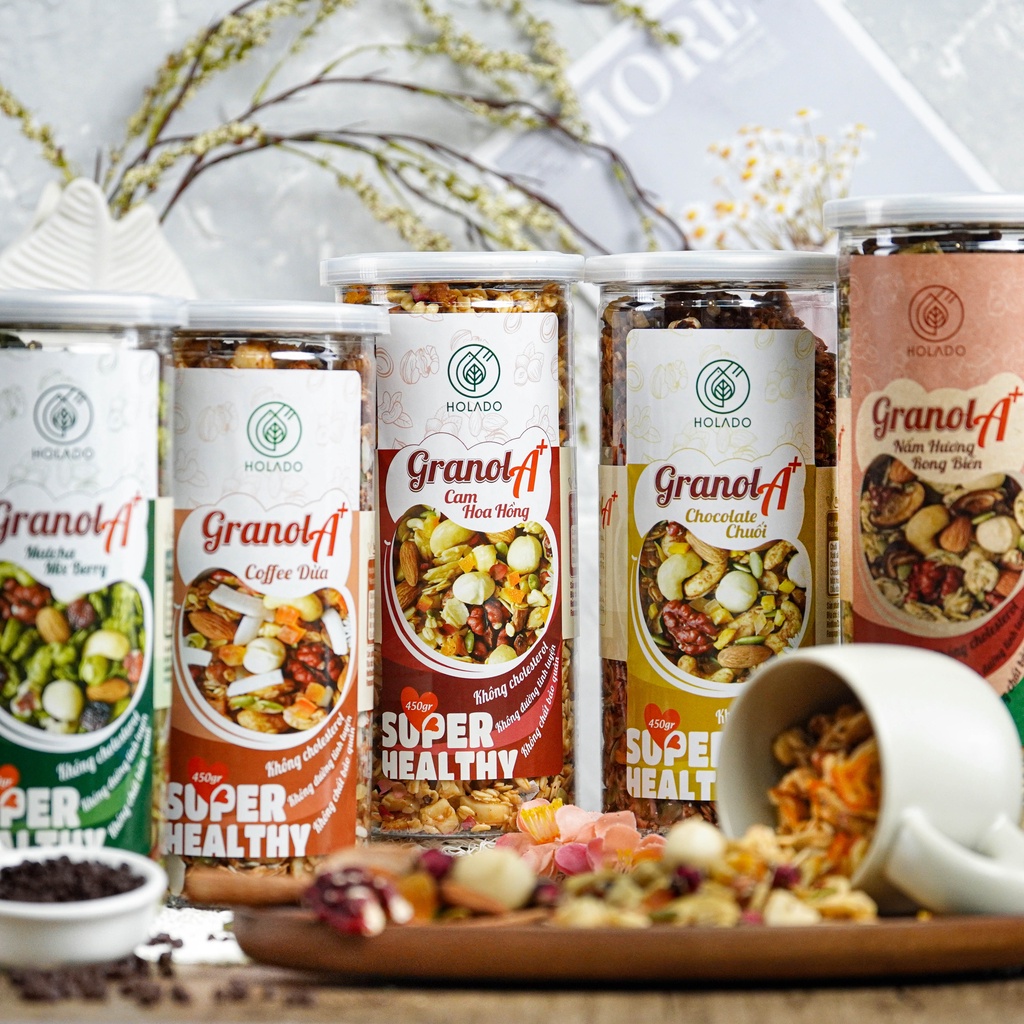 Ngũ Cốc Granola ăn kiêng HOLADO vị Coffee Dừa giảm cân dinh dưỡng eat clean làm từ MẬT HOA DỪA tốt cho sức khỏe Hộp 500g