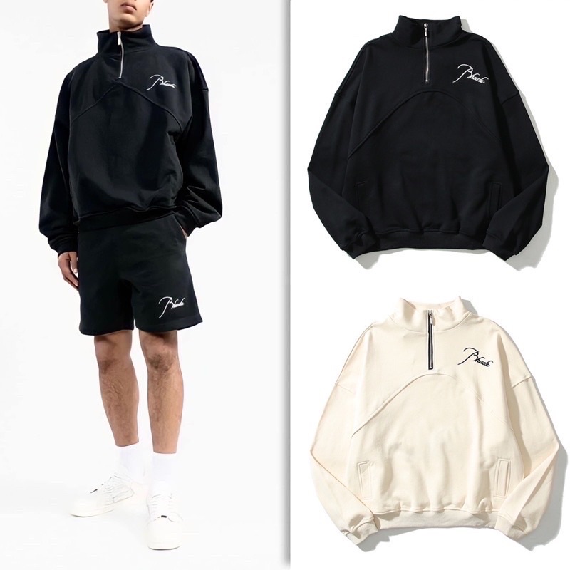 Áo Sweater nỉ nam nữ, Sweater khoá zip, form Oversize hoạ tiết thêu Rhu, Thời Trang Unisex