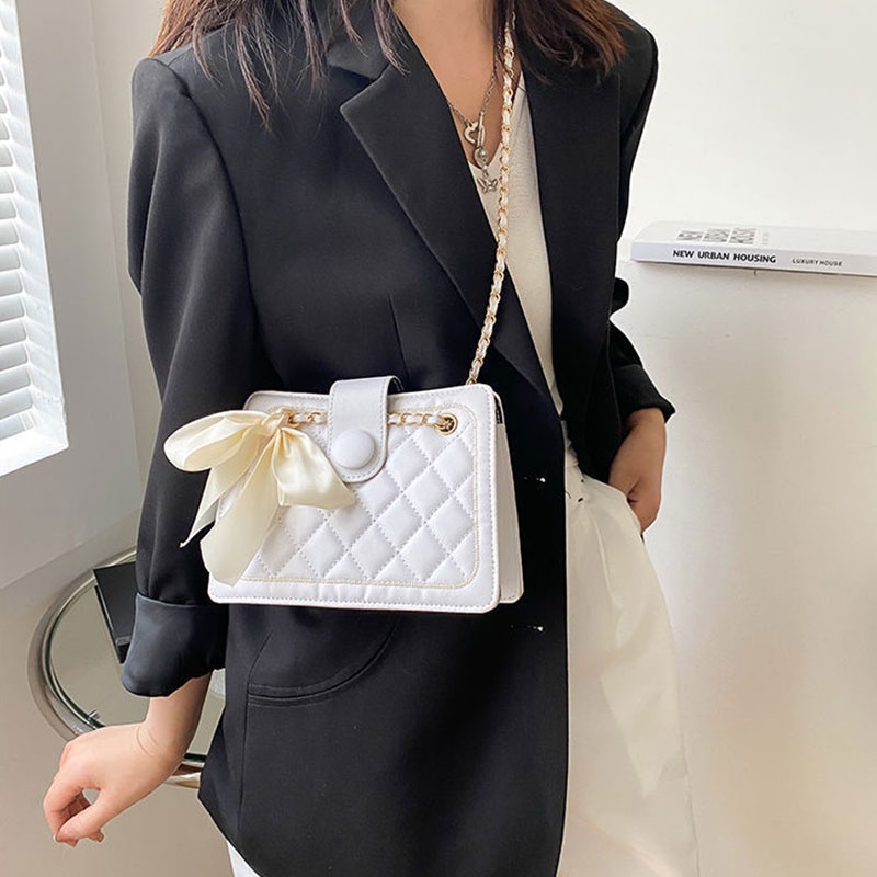 Mischa Túi Đeo Chéo Vai Bằng Da PU Màu Trơn Họa Tiết Hình Thoi Thời Trang