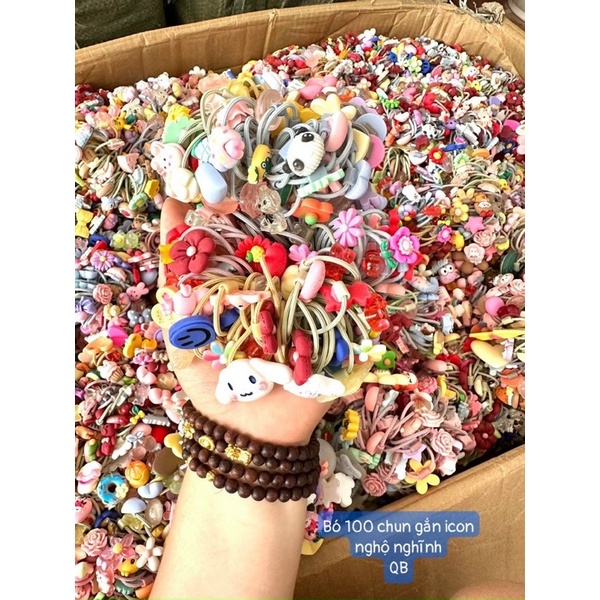 Bó 100 chun tóc dính icon hoạt hình hoa quả trẻ em