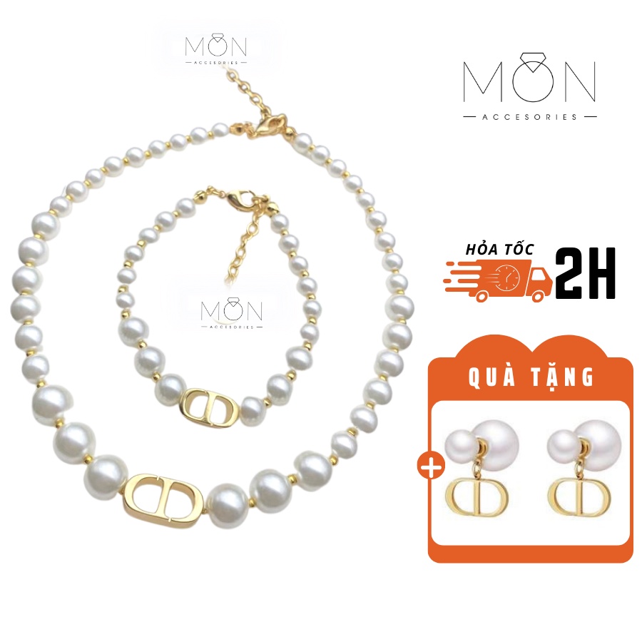 SET HOT chocker ngọc trai nhân tạo MON.SG khuyên tai ngọc trai CD hàng chuẩn đẹp sang trọng SET 1