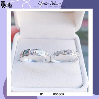 Nhẫn đôi bạc ta, bạc S925 Quiin - Nhẫn nam đá cách nhau, nhẫn nữ đính 1 hàng đá dành cho cặp đôi 0063CR
