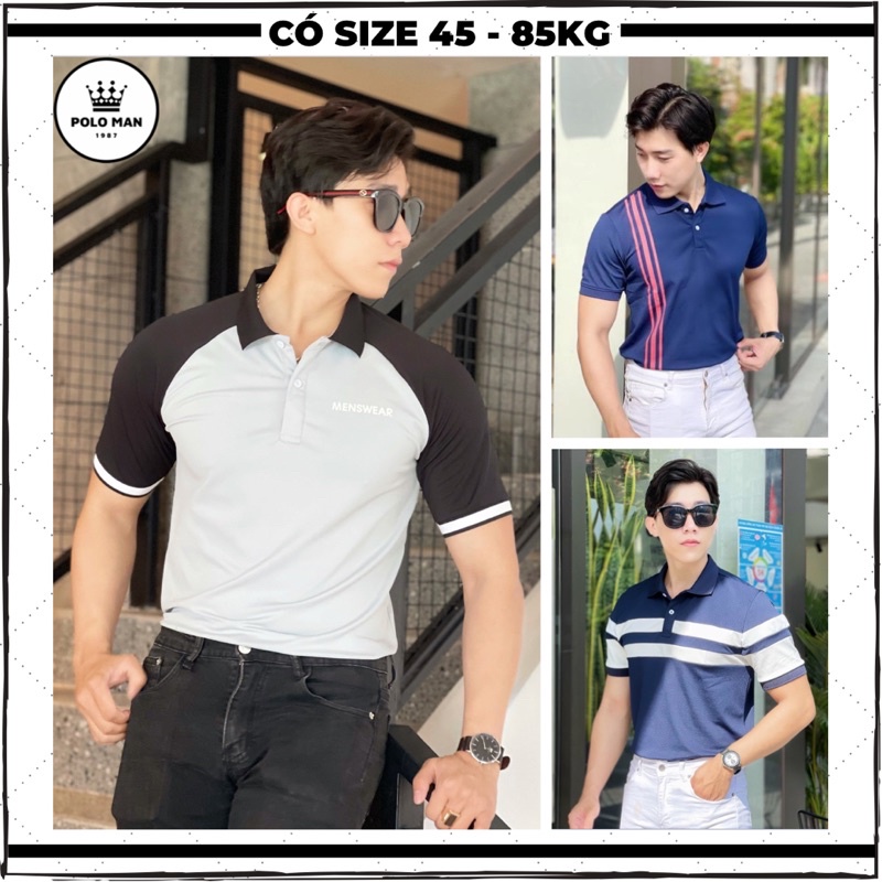 Áo polo nam bigsize vải poly cá sấu cotton 100% thêu hình, áo thun nam cổ trụ phối mầu basic áo cặp đôi