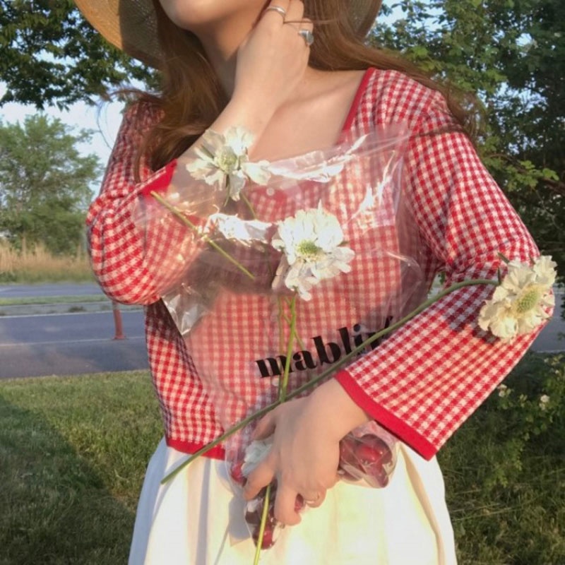 Áo Sơ Mi Tay Dài Dệt Kim Họa Tiết Kẻ Sọc Thời Trang Hàn Quốc Cho Nữ