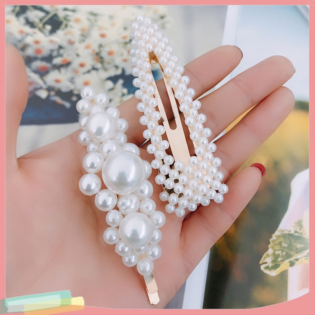 Kẹp tóc kim loại đính ngọc trai giả thời trang