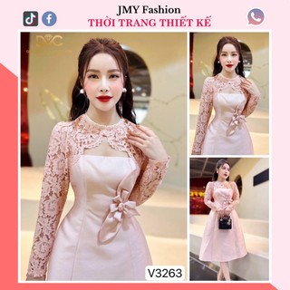 V3263 Váy tafta hồng phối ren [kèm ảnh sàn + video SP] váy dự tiệc đính hoa sang chảnh - DVC&ACC