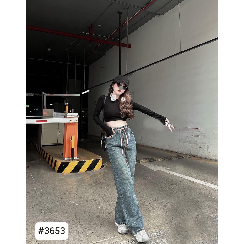 [ORDM3653] QUẦN JEANS ỐNG RỘNG NỮ LƯNG CAO 2 DÂY TRẮNG NÂU MÀU XANH ĐẬM BỤI DƠ LAI CUỐN PHỐI TÚI RÁCH KIỂU PHÍA SAU ĐỈN