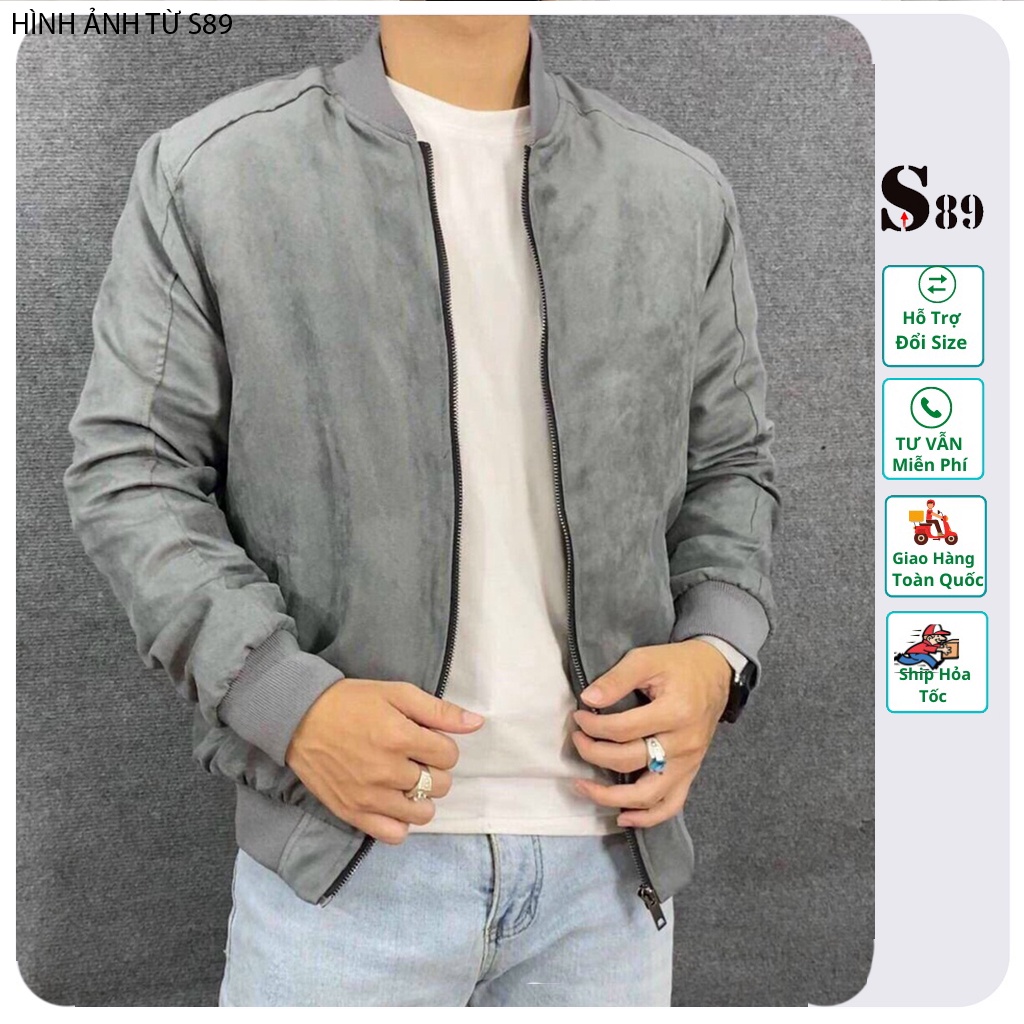 Áo bomber nam da lộn tay chun ,áo khoác da lộn cao cấp 3 màu giữ nhiệt tốt - Thời trang S89